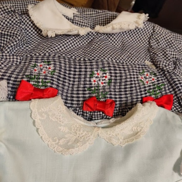 Vintage 2 Pc Bundle Baby Girl Dresses Floral Embroidery Bows Lace Ruffles - Picture 2 of 13